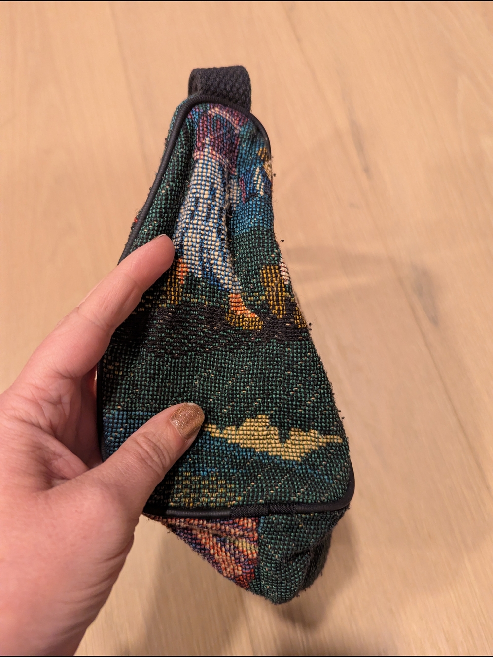 Tapestry Wristlet Pouch in Dark Green with Vintage Golf Scene - Picture 3 of 6
